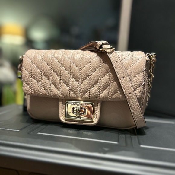 Karl Lagerfeld Handbags - KARL LAGERFELD PARIS Small Agyness Quilted Leather Shoulder Bag Beige $198